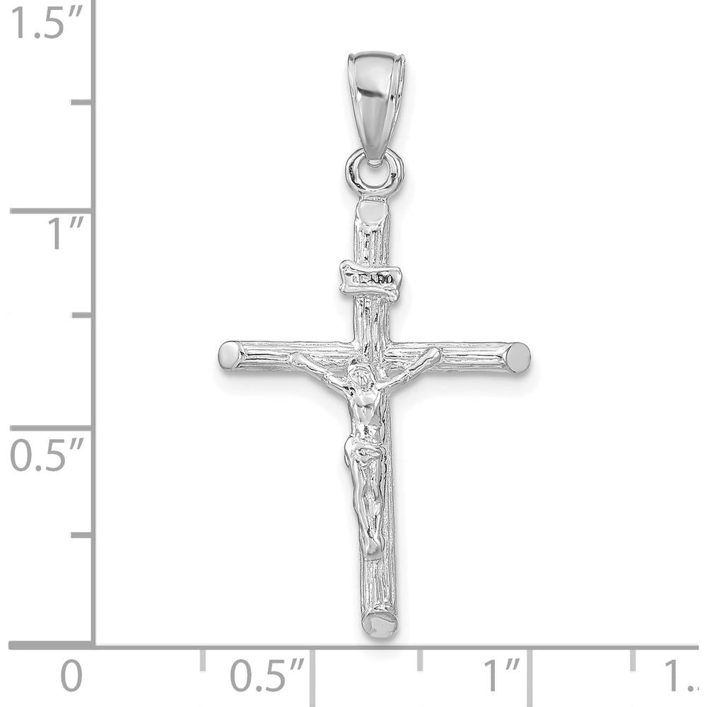 14K White Gold Crucifix Pendant with Polished and Textured Finish - 34mm Length by Oro Pregiato