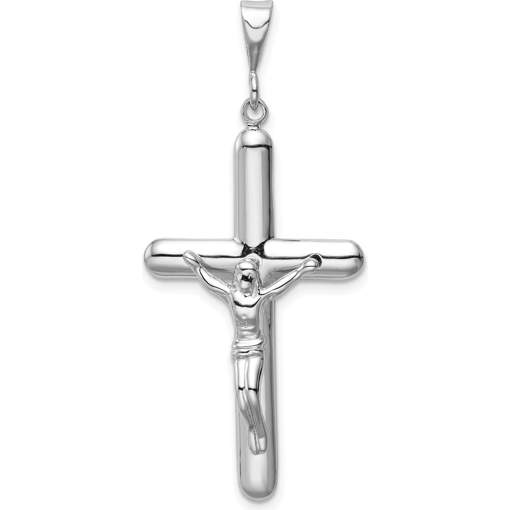 14K White Gold Crucifix Pendant with Polished Finish and Rhodium Plating by Oro Pregiato