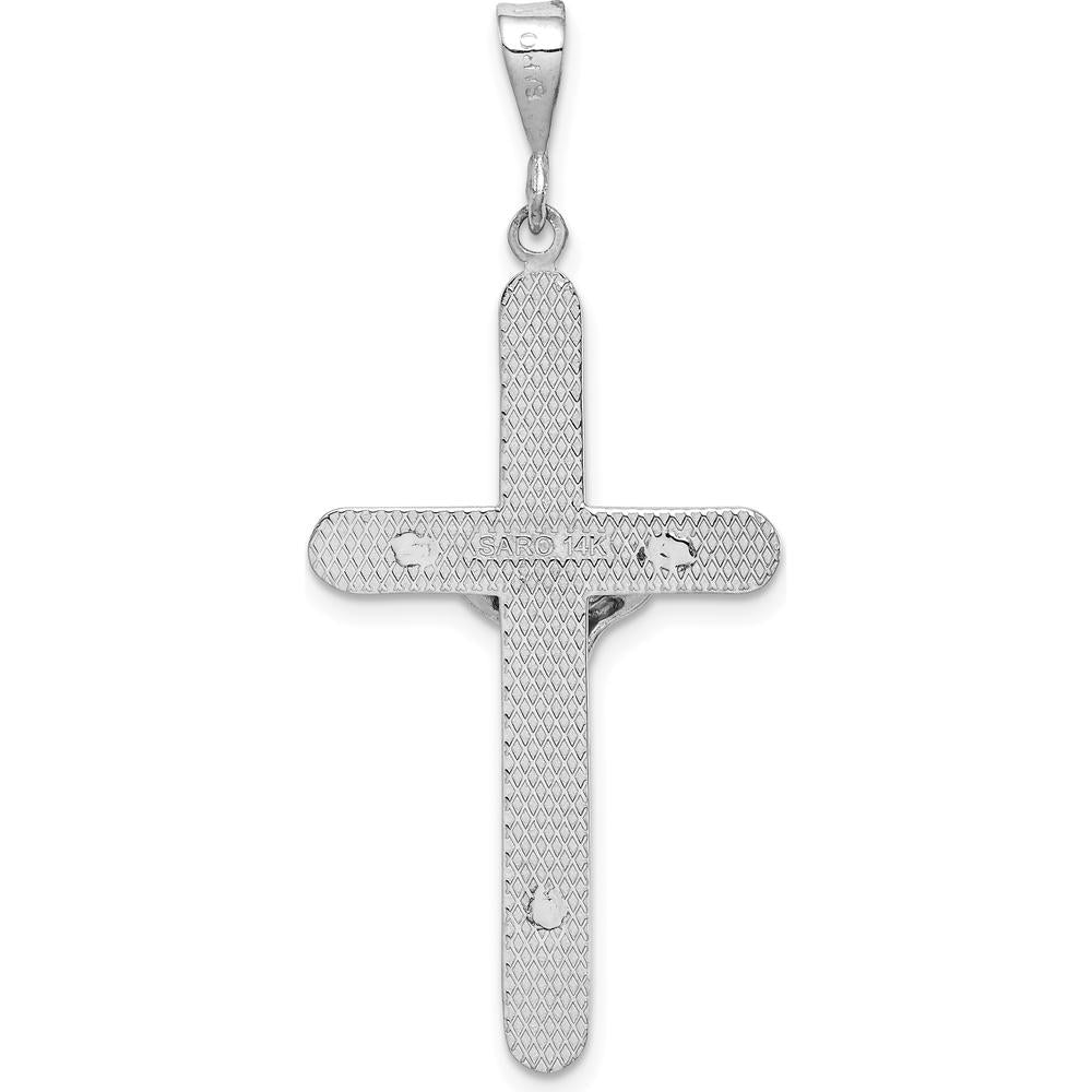 14K White Gold Crucifix Pendant with Polished Finish and Rhodium Plating by Oro Pregiato