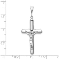 14K White Gold Crucifix Pendant with Polished Finish and Rhodium Plating by Oro Pregiato