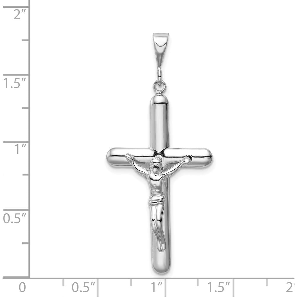 14K White Gold Crucifix Pendant with Polished Finish and Rhodium Plating by Oro Pregiato