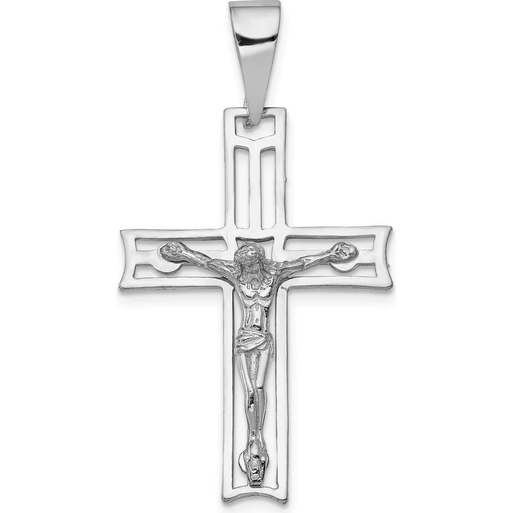 14K White Gold Crucifix Pendant with Rhodium Plating - 40mm Length by Oro Pregiato