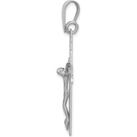 14K White Gold Crucifix Pendant with Rhodium Plating - 40mm Length by Oro Pregiato