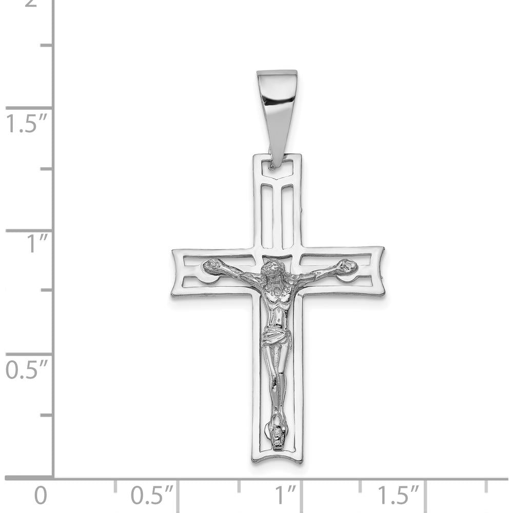 14K White Gold Crucifix Pendant with Rhodium Plating - 40mm Length by Oro Pregiato
