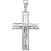 14K White Gold Crucifix Pendant with Rhodium Plating - 40mm Length by Oro Pregiato