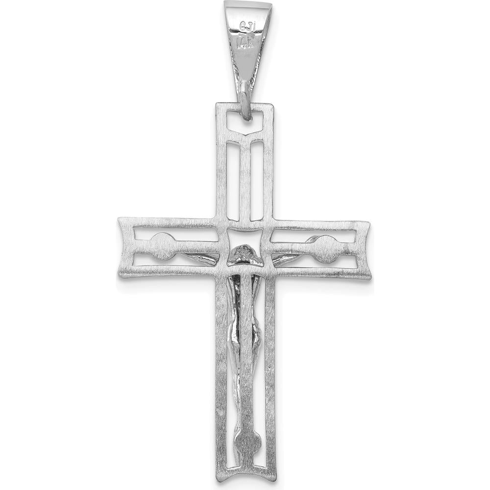 14K White Gold Crucifix Pendant with Rhodium Plating - 40mm Length by Oro Pregiato