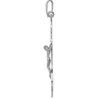 14K White Gold Crucifix Pendant with Rhodium Plating - 67mm Length by Oro Pregiato