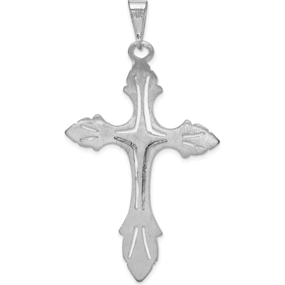 14K White Gold Crucifix Pendant with Rhodium Plating - 67mm Length by Oro Pregiato