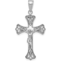 14K White Gold Crucifix Pendant with Textured Design and Rhodium Plating by Oro Pregiato