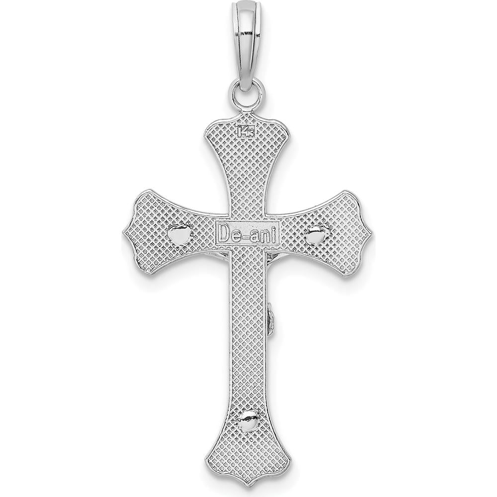 14K White Gold Crucifix Pendant with Textured Design and Rhodium Plating by Oro Pregiato