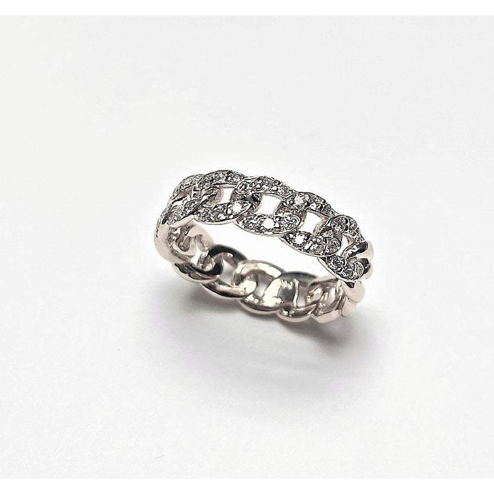 14K White Gold Cuban Link Anniversary Band with Pave-Set Round Diamonds - 0.46 Carat Total Diamond Weight by Auriventus