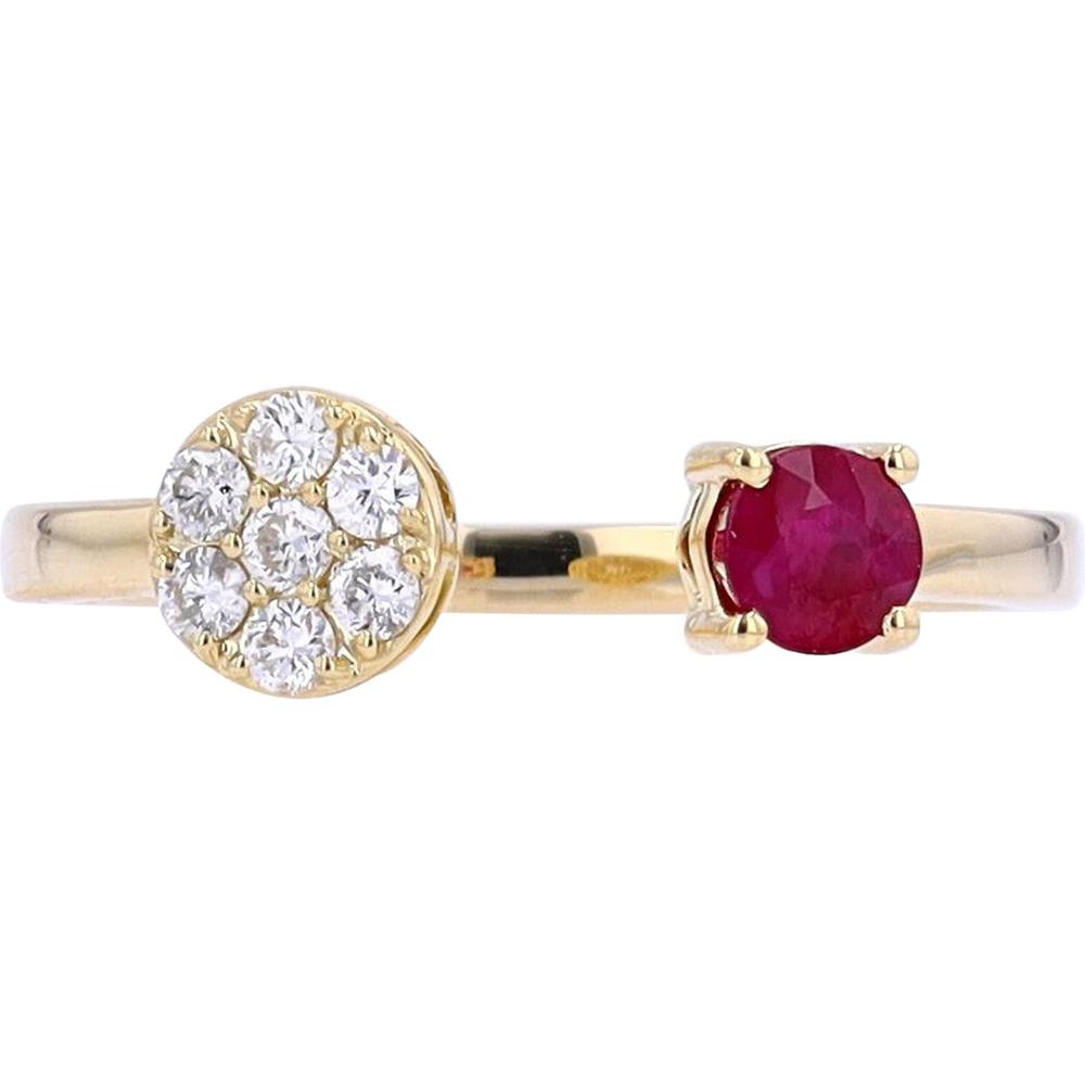 14K White Gold Cuff Ring with Ruby and Diamond Accents - 0.16 Carat Total Diamond Weight
