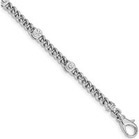 14K White Gold Curb Link Bracelet with Bezel Set Round Diamonds - 1 Carat Total Diamond Weight by Oro Pregiato