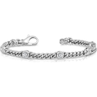 14K White Gold Curb Link Bracelet with Bezel Set Round Diamonds - 1 Carat Total Diamond Weight by Oro Pregiato