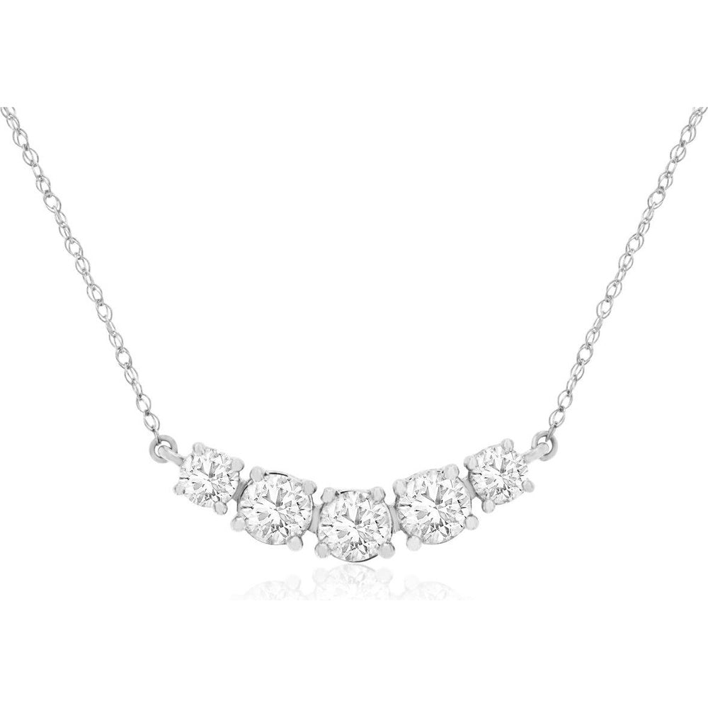 14K White Gold Curved 5-Stone Necklace with Round Brilliant Lab Grown Diamonds - 1.00 Carat Total Diamond Weight - Royal Jewelry