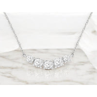 14K White Gold Curved 5-Stone Necklace with Round Brilliant Lab Grown Diamonds - 1.00 Carat Total Diamond Weight - Royal Jewelry