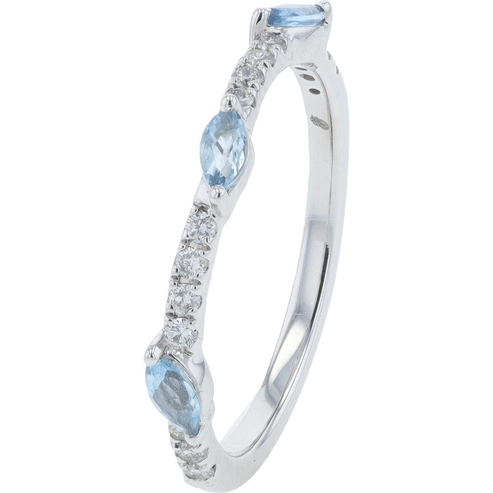 14K White Gold Curved Band with 0.13 Carats Aquamarine and 0.20 Carats Diamond