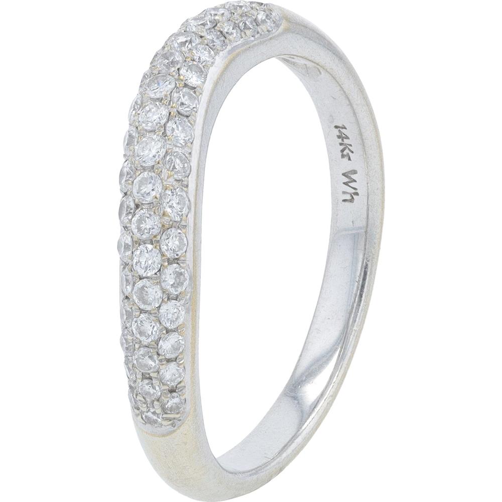 14K White Gold Curved Band with Pavé Set Round Diamonds - 0.75 Carat Total Diamond Weight