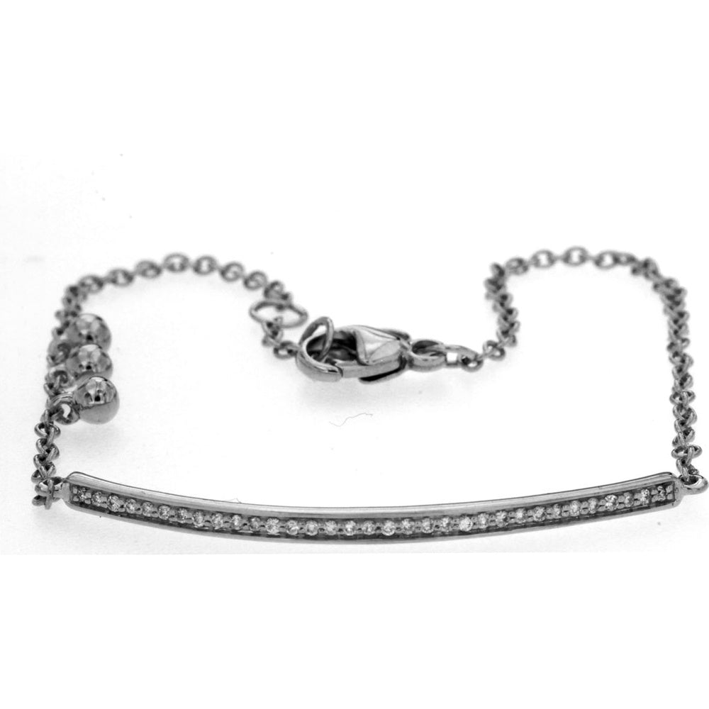 14K White Gold Curved Bar Bracelet with Pavé-Set Round Diamonds - 0.12 Carat Total Diamond Weight - Royal Jewelry