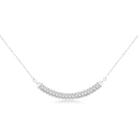 14K White Gold Curved Bar Diamond Necklace with Round Diamonds - 0.50 Carat Total Diamond Weight - Royal Jewelry