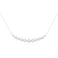 14K White Gold Curved Bar Necklace with 9 Round Brilliant Diamonds - 0.50 Carat Total Diamond Weight - Royal Jewelry