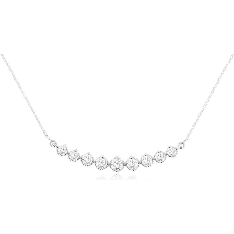 14K White Gold Curved Bar Necklace with 9 Round Brilliant Diamonds - 0.50 Carat Total Diamond Weight - Royal Jewelry