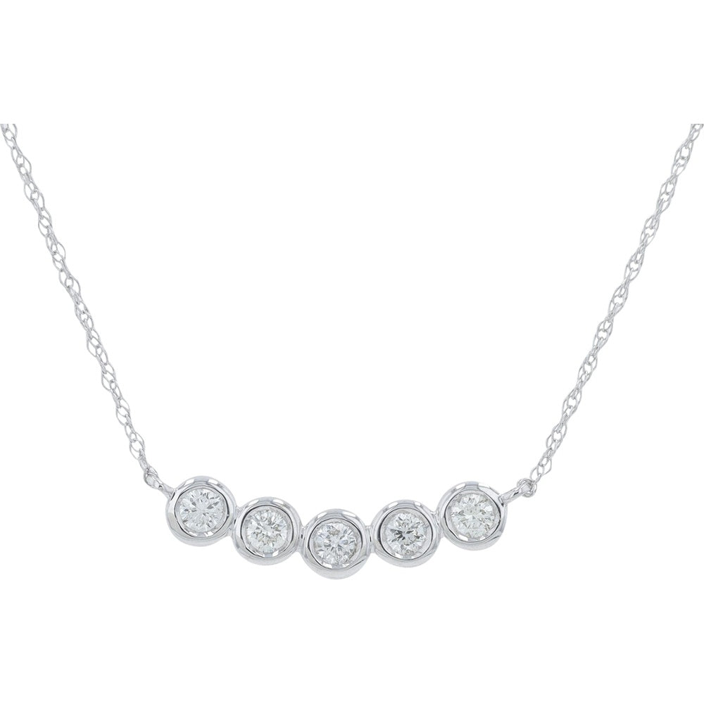 14K White Gold Curved Bar Necklace with Bezel-Set Round Diamonds - 0.27 Carat Total Diamond Weight