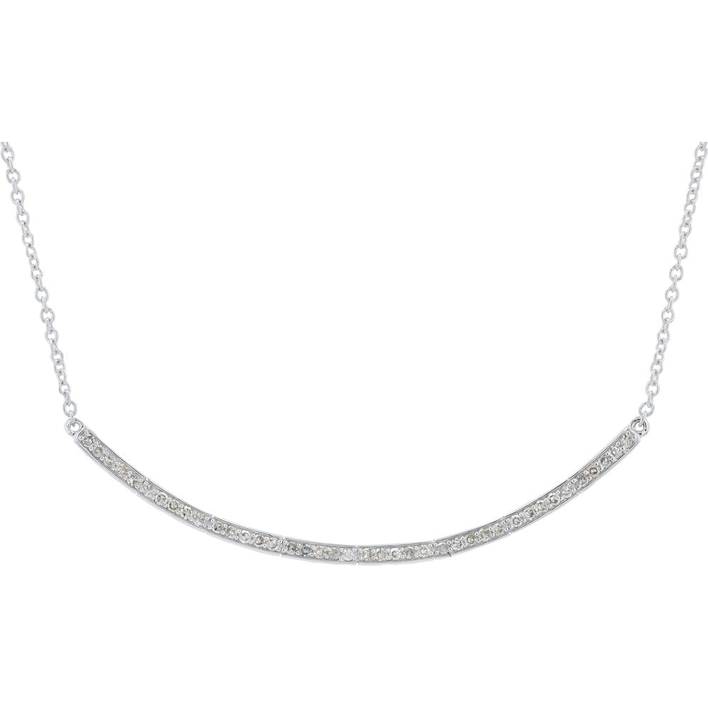 14K White Gold Curved Bar Necklace with Channel-Set Round Diamonds - 0.25 Carat Total Diamond Weight