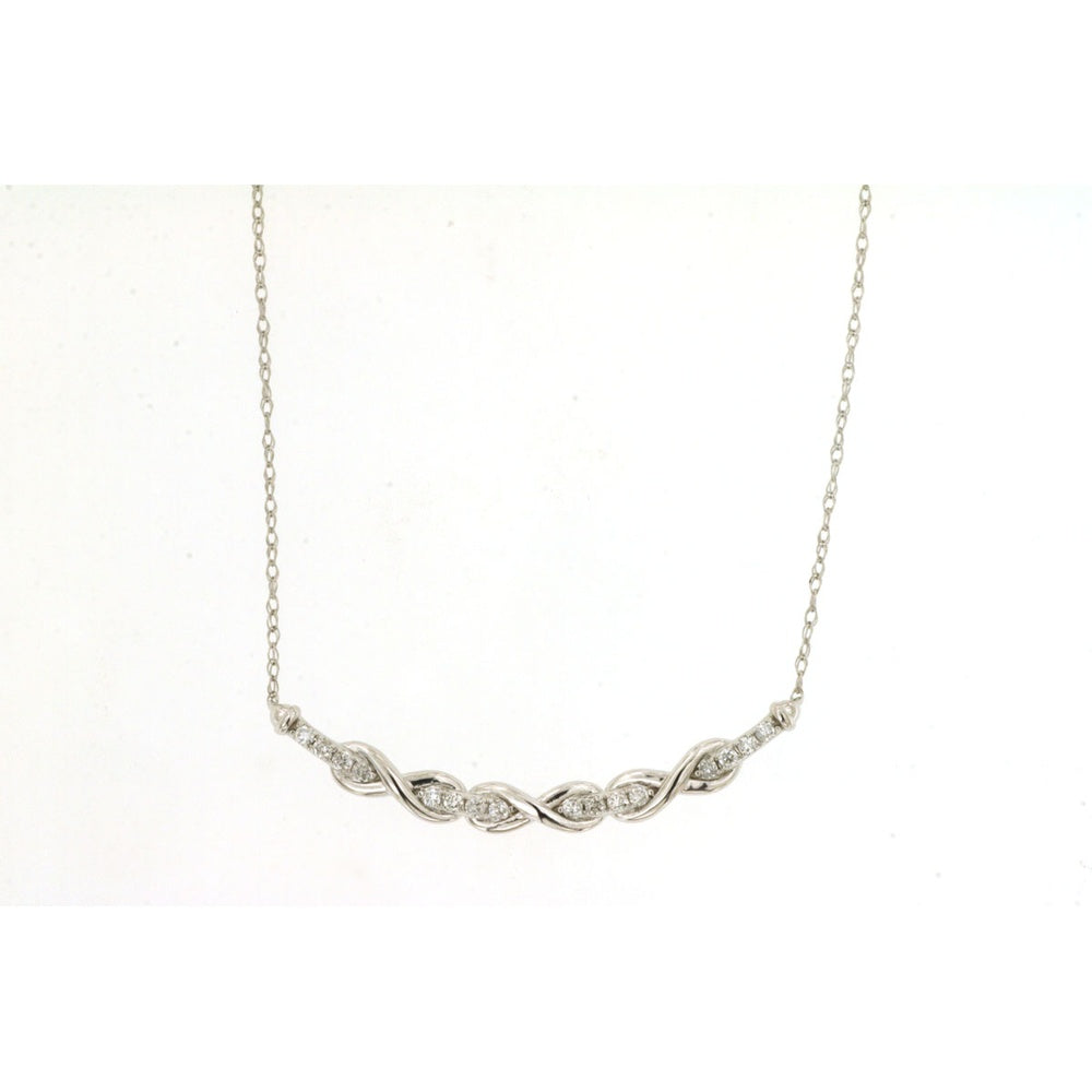 14K White Gold Curved Bar Necklace with Prong-Set Round Diamonds - 0.16 Carat Total Diamond Weight - Royal Jewelry