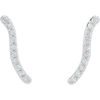 14K White Gold Curved Bar Stud Earrings with Round Prong Set Diamonds - 0.10 Carat Total Diamond Weight