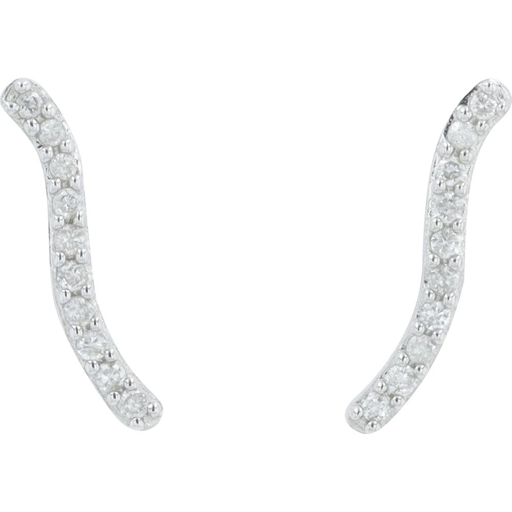 14K White Gold Curved Bar Stud Earrings with Round Prong Set Diamonds - 0.10 Carat Total Diamond Weight