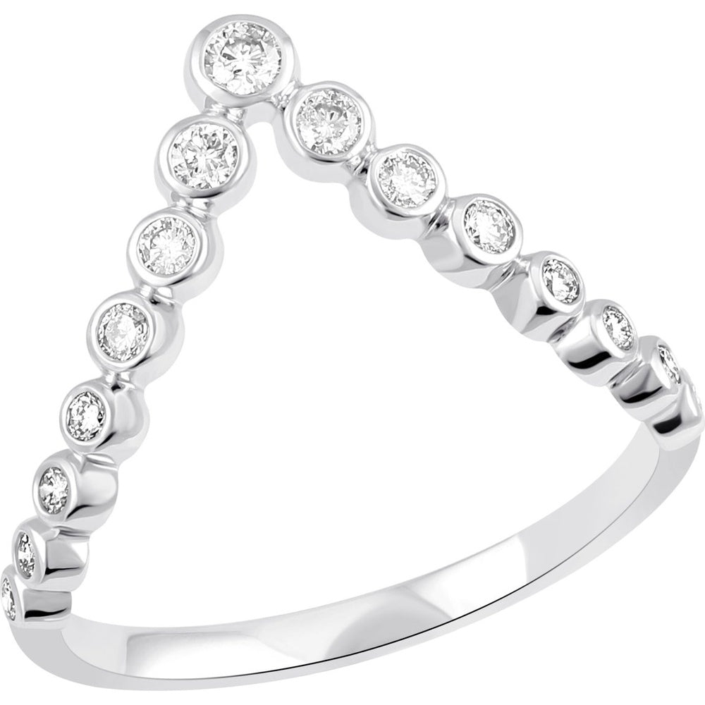 14K White Gold Curved Chevron Fashion Ring with Bezel Set Round Diamonds - 0.27 Carat Total Diamond Weight by Auriventus