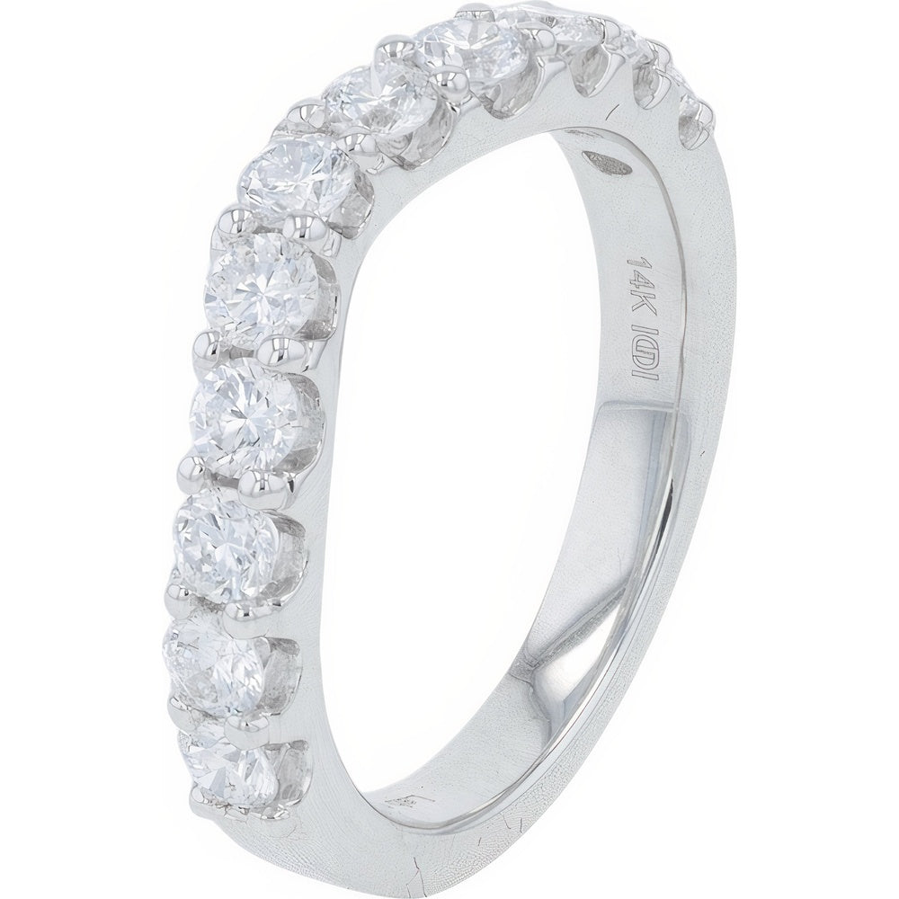 14K White Gold Curved Contour Band with Lab Grown Round Diamonds - 1.00 Carat Total Diamond Weight