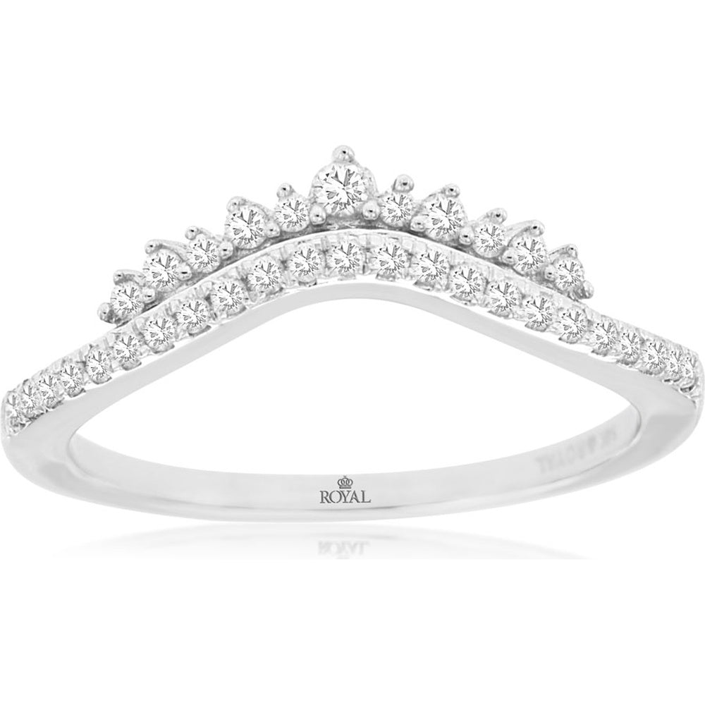 14K White Gold Curved Contour Wedding Band with Graduated Round Diamonds - 0.23 Carat Total Diamond Weight - Royal Jewelry