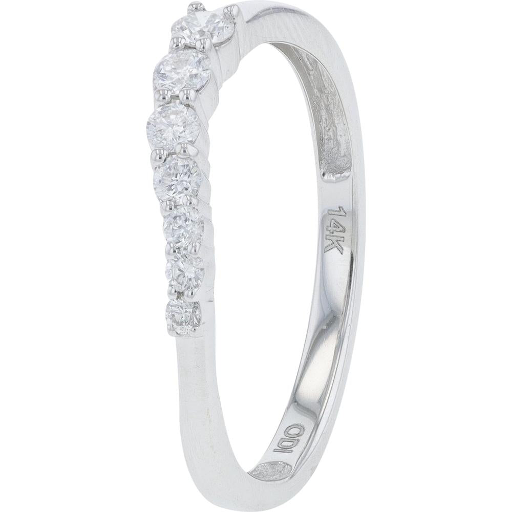14K White Gold Curved Diamond Band Ring with 0.25 Carat Total Diamond Weight