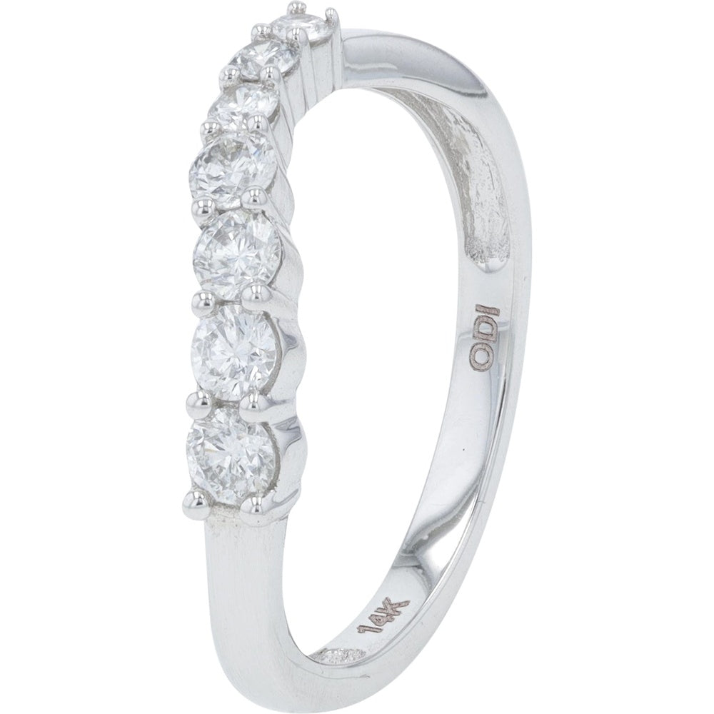 14K White Gold Curved Diamond Band with Prong-Set Round Diamonds - 0.50 Carat Total Diamond Weight