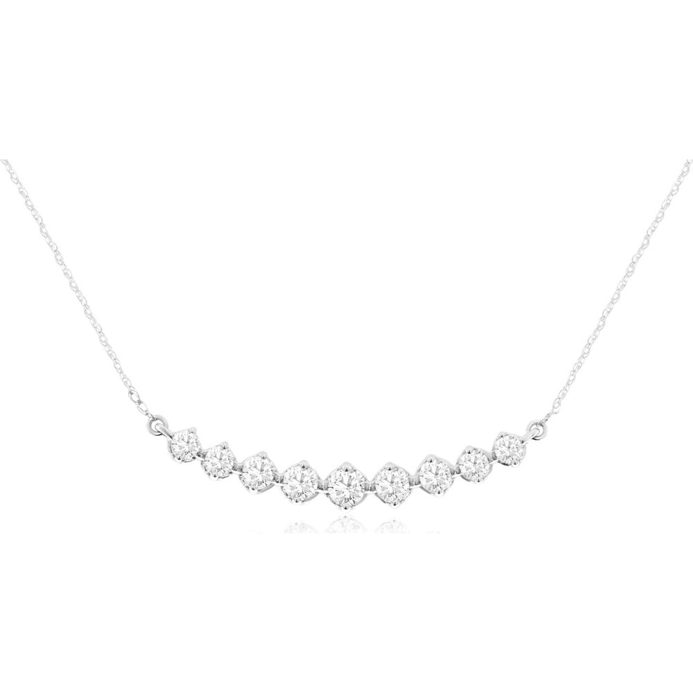 14K White Gold Curved Diamond Bar Necklace with Prong-Set Round Diamonds - 0.50 Carat Total Diamond Weight - Royal Jewelry