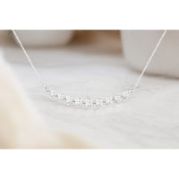 14K White Gold Curved Diamond Bar Necklace with Prong-Set Round Diamonds - 0.50 Carat Total Diamond Weight - Royal Jewelry