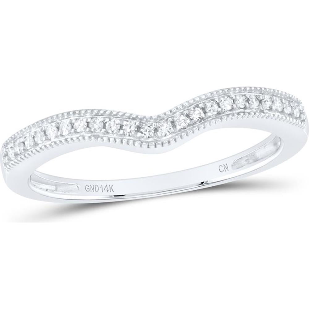 14K White Gold Curved Diamond Enhancer Wedding Band with Prong-Set Round Diamonds - 1/12 Carat Total Diamond Weight