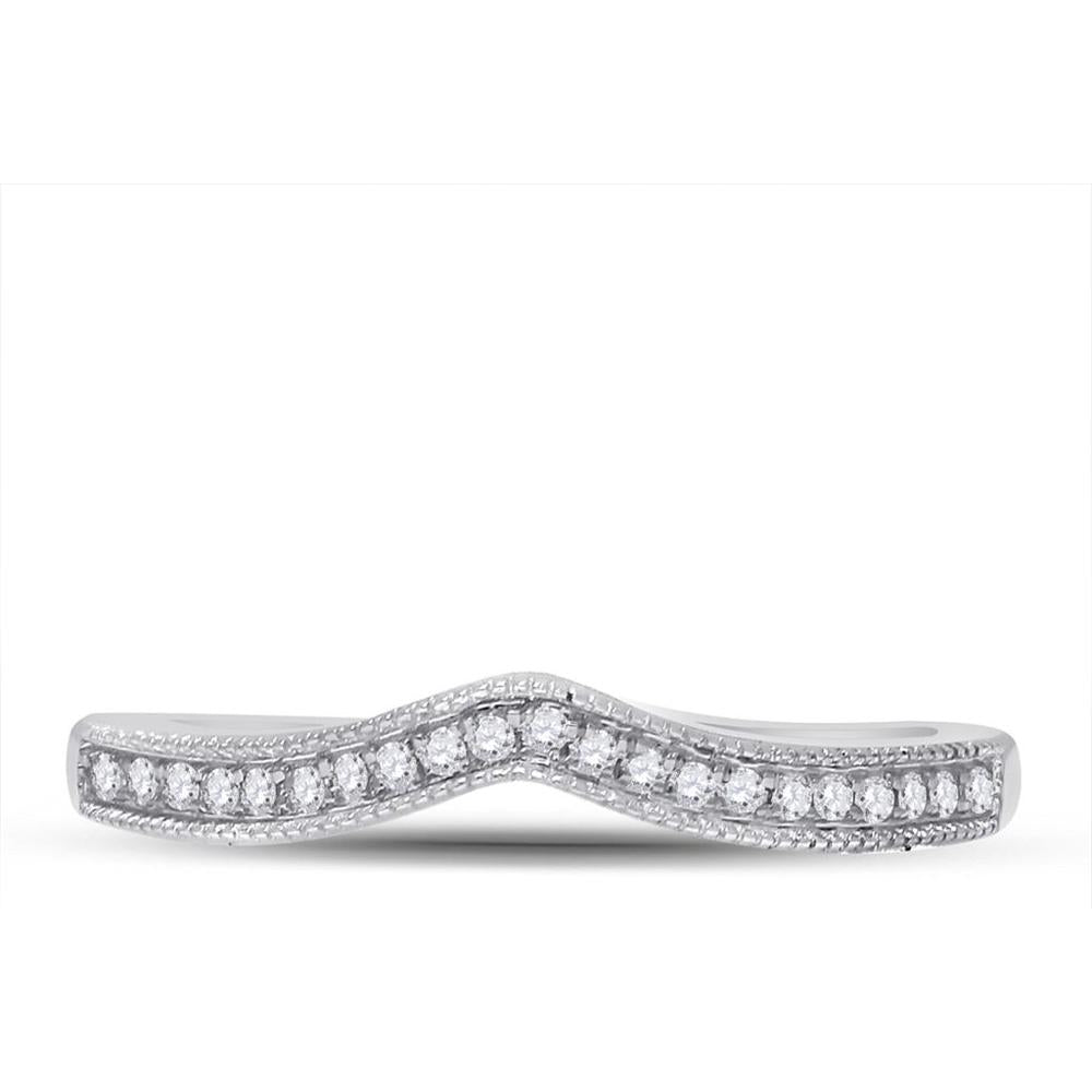 14K White Gold Curved Diamond Enhancer Wedding Band with Prong-Set Round Diamonds - 1/12 Carat Total Diamond Weight