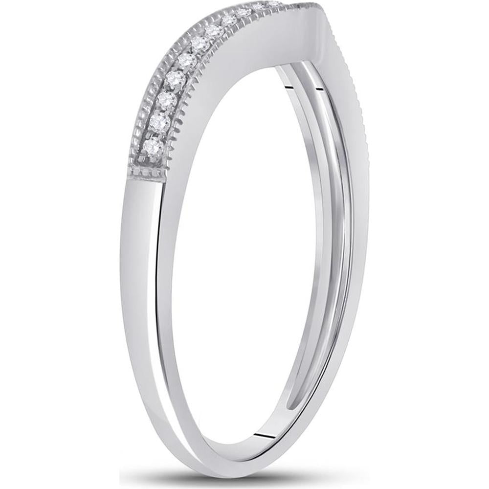 14K White Gold Curved Diamond Enhancer Wedding Band with Prong-Set Round Diamonds - 1/12 Carat Total Diamond Weight