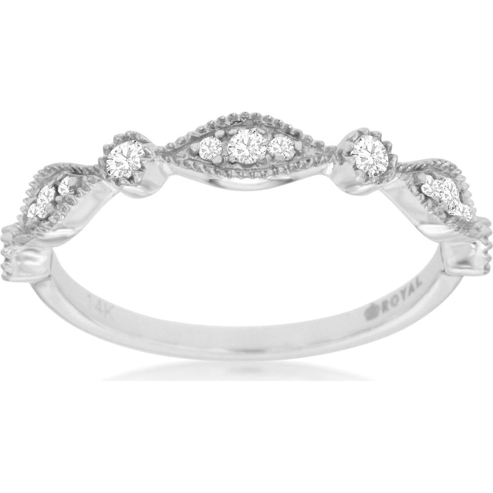 14K White Gold Curved Diamond Wedding Band with Round Diamonds - 0.20 Carat Total Diamond Weight - Royal Jewelry