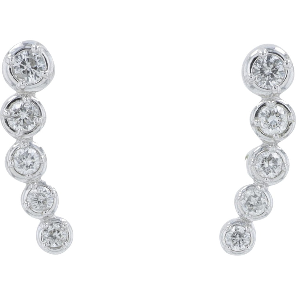14K White Gold Curved Drop Earrings with Prong-Set Round Diamonds - 0.20 Carat Total Diamond Weight