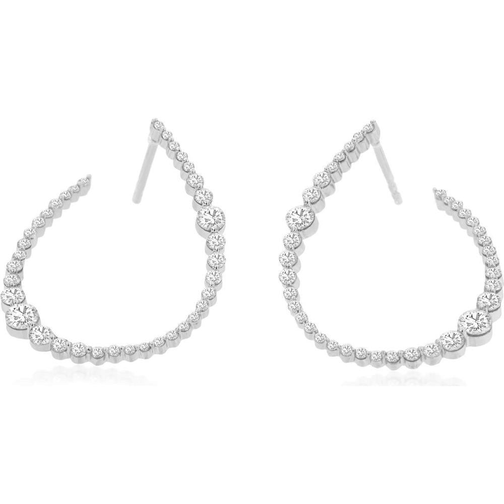 14K White Gold Curved Drop Earrings with Round Diamonds - 1.00 Carat Total Diamond Weight - Royal Jewelry