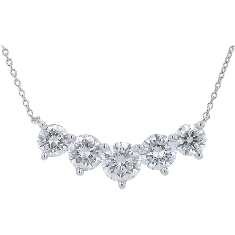 14K White Gold Curved Pendant Necklace with 5-Prong Set Round Lab-Grown Diamonds - 3.00 Carat Total Diamond Weight