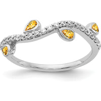14K White Gold Curved Ring with Pear Citrine and Round Diamonds - 0.22 Carat Total Gem Weight by 0