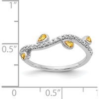 14K White Gold Curved Ring with Pear Citrine and Round Diamonds - 0.22 Carat Total Gem Weight by 0