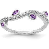 14K White Gold Curved Ring with Pear-Shaped Amethyst and Round Diamonds - 0.23 Carat Total Amethyst Weight, 0.01 Carat Total Diamond Weight by 0