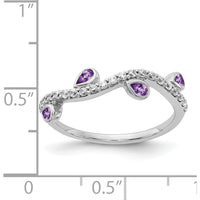 14K White Gold Curved Ring with Pear-Shaped Amethyst and Round Diamonds - 0.23 Carat Total Amethyst Weight, 0.01 Carat Total Diamond Weight by 0
