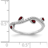 14K White Gold Curved Ring with Pear-Shaped Garnets and Round Diamonds - 0.08 Carat Total Garnet Weight, 0.01 Carat Total Diamond Weight by 0